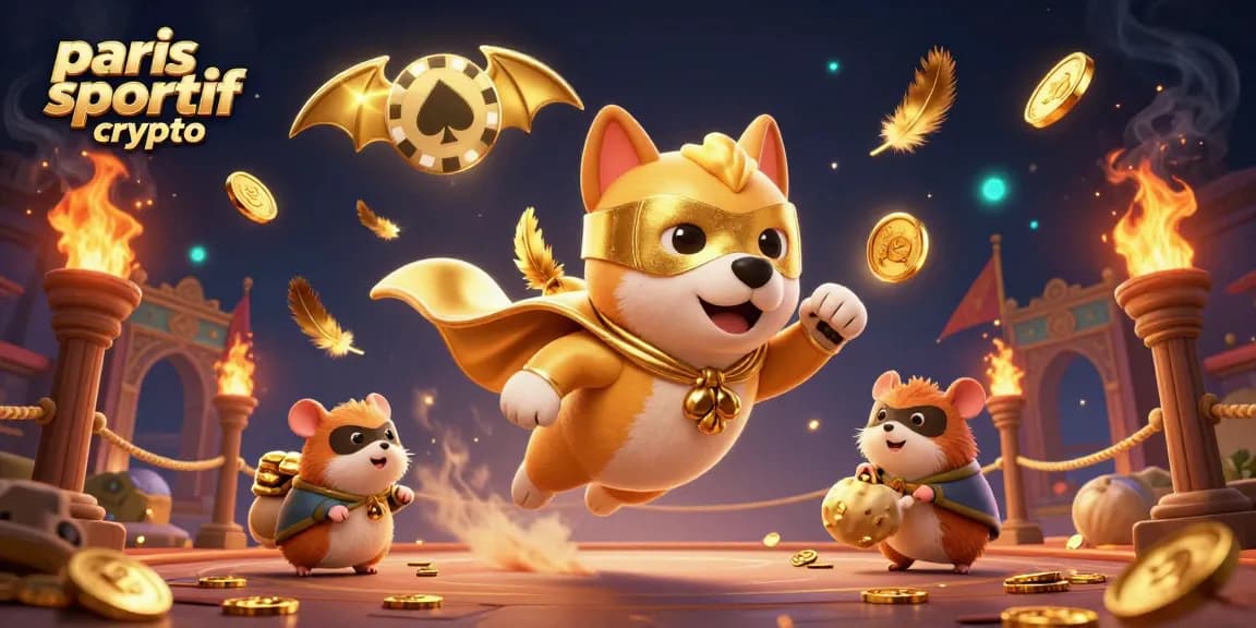 Placer des paris sportif crypto devient dynamique avec le chien super-héros et ses pièces d'or.