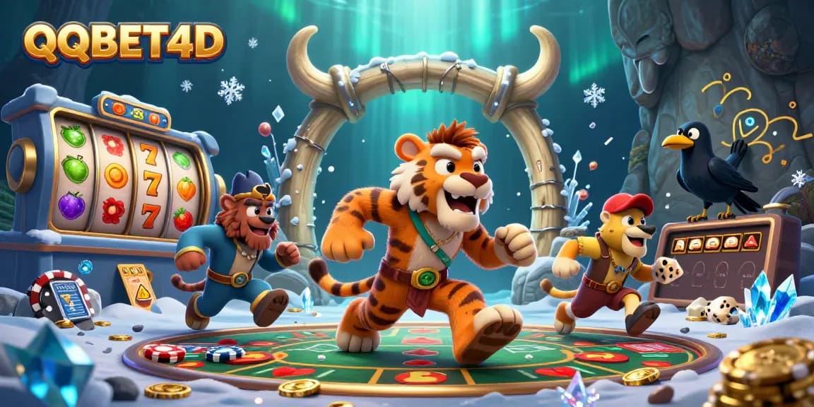 Putar dan menangkan jackpot menarik di QQBET4D dengan mesin slot berwarna-warni dan simbol buah.