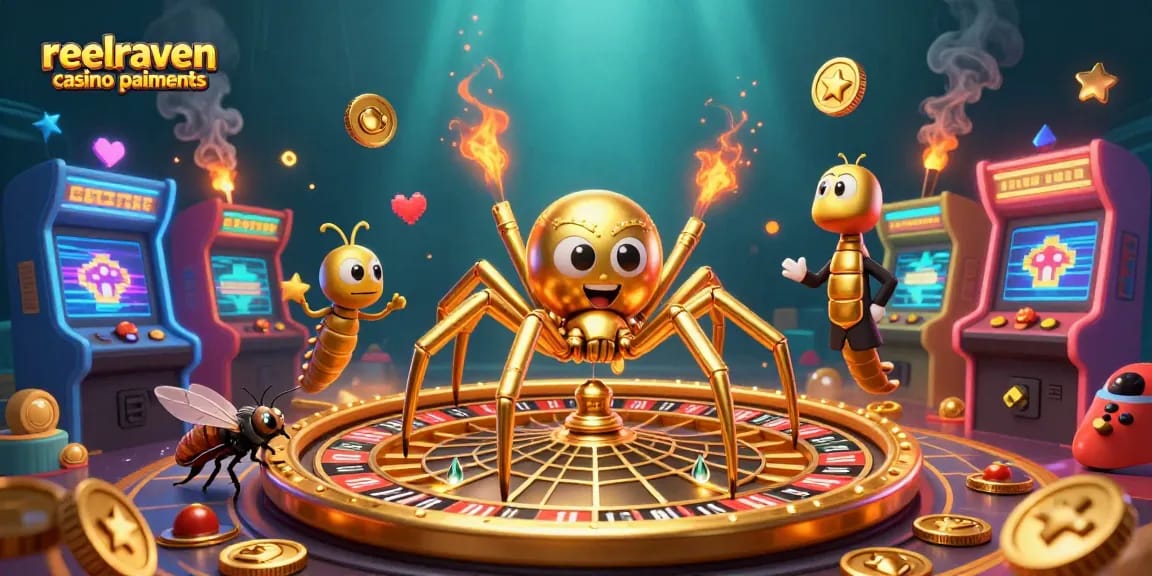 Découvrez les paiements sur reelraven casino paiements avec un croupier centipède et une araignée d'or.