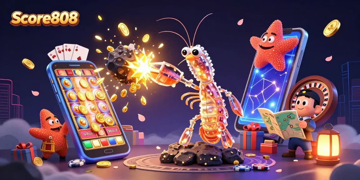 Score808 sparks excitement with golden coins as a galactic samurai fights through asteroids in a vibrant casino scene.