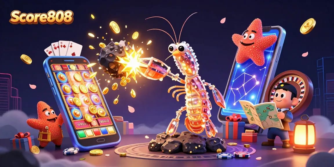 Score808 sparks excitement with golden coins as a galactic samurai fights through asteroids in a vibrant casino scene.