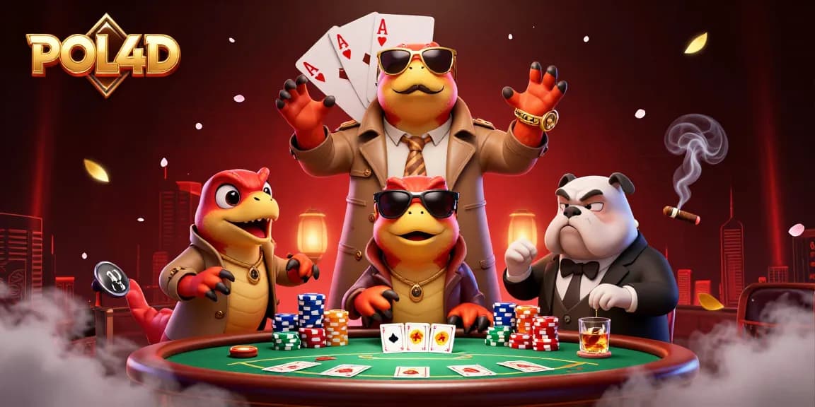 Pemain slot POL4D menarik perhatian dengan kartu poker di kasino dengan suasana yang ceria.