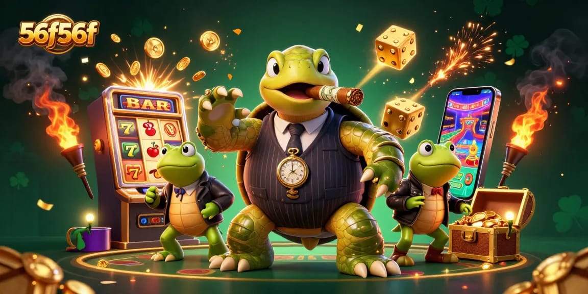 O jogo emocionante de caça-níqueis 56f56f com uma tartaruga estilosa e rãs vigias iluminando a cena.