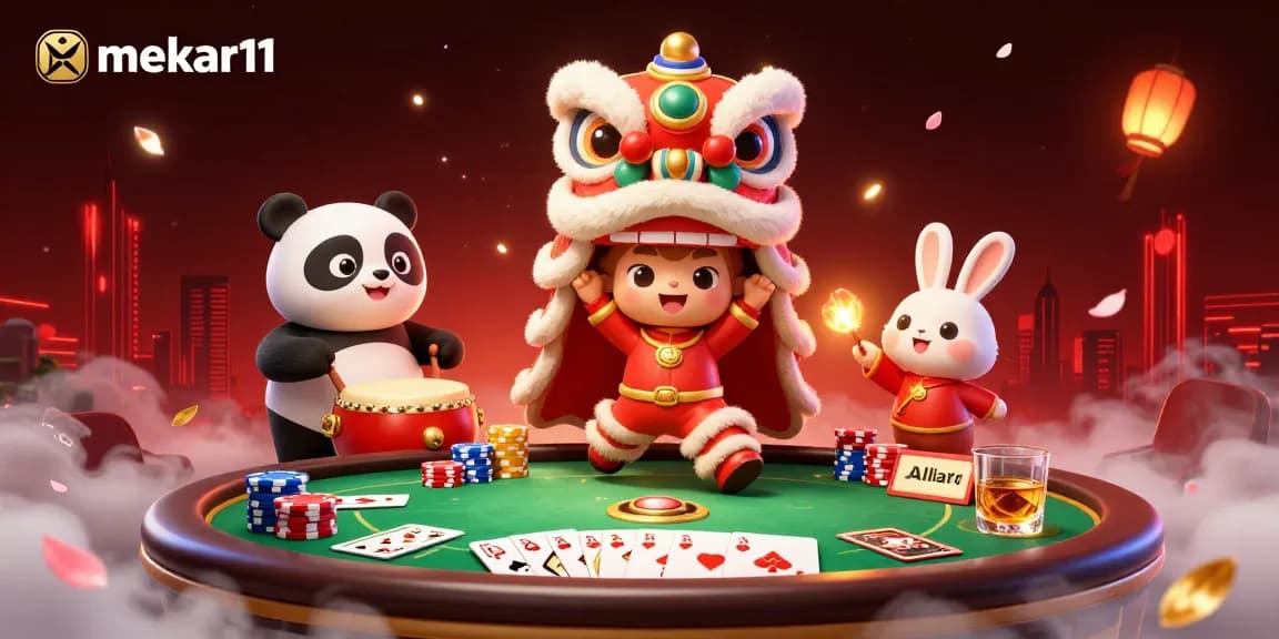 Mekar11 engages the atmosphere of casino excitement with lively characters and poker elements.