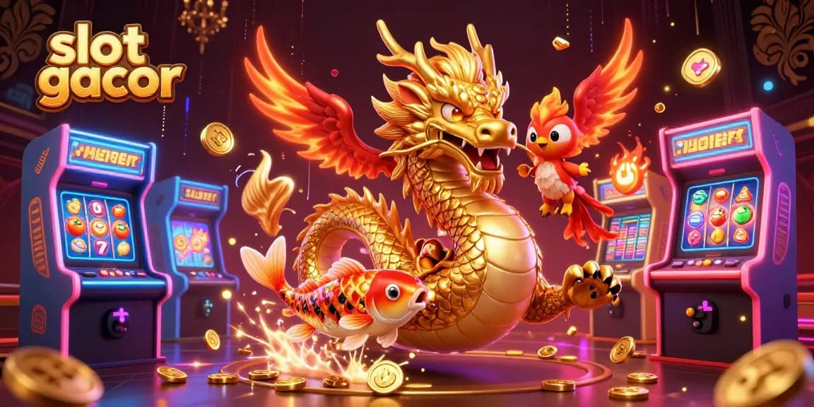 Experience dynamic wins with slot gacor in a thrilling 3D illustration showcasing vibrant casino elements.