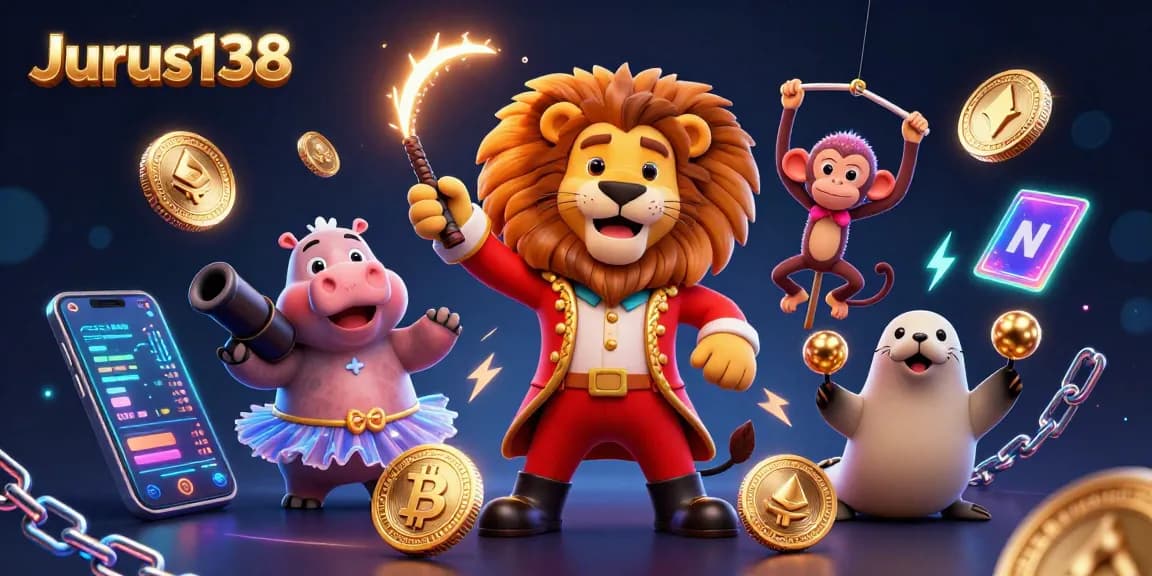 Engage with Jurus138's vibrant cryptocurrency casino featuring dynamic cartoon characters and rich gaming elements.