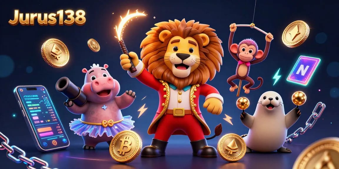 Engage with Jurus138's vibrant cryptocurrency casino featuring dynamic cartoon characters and rich gaming elements.