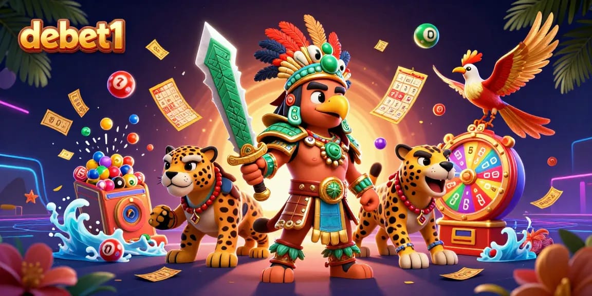 Engage with the debet1 lottery excitement through dynamic visuals of bouncing balls and warriors.
