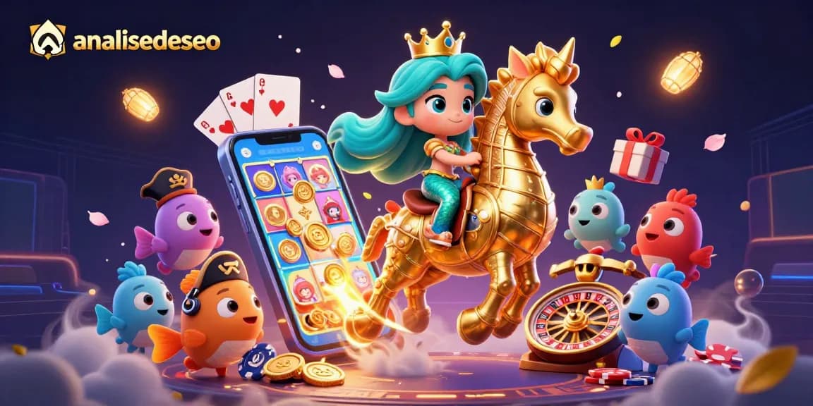 Engage with the analisedeseo experience featuring a mermaid princess, seahorse, and vibrant casino elements.