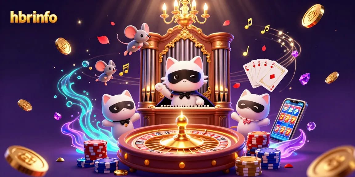 Experience the charm of hbrinfo's casino magic with a dazzling phantom cat and sparkling elements.