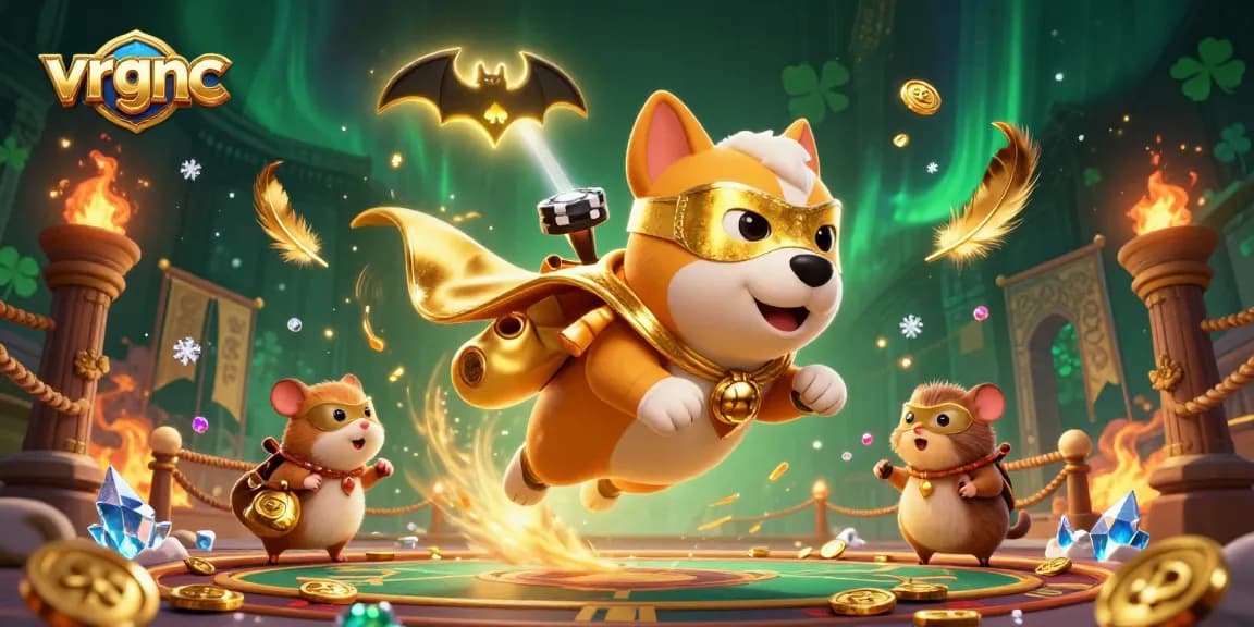 Experience thrilling Casino adventures with vrgnc, featuring a superhero dog, coins, and dynamic casino elements!