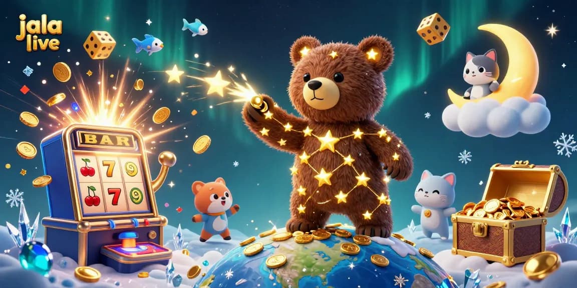 Experience exciting jala live action surrounded by a vibrant casino atmosphere with slot machines and lucky symbols.