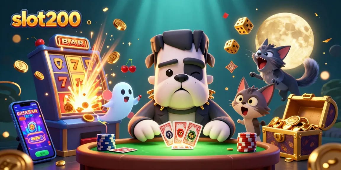 Engage in thrilling gameplay at slot200 with an exciting 3D scene featuring jackpot explosions and festive elements.