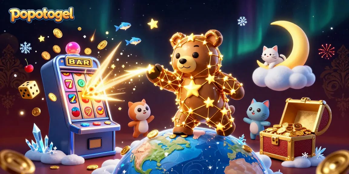 Experience the excitement of popotogel as the constellation bear collects coins from a dynamic gaming universe.