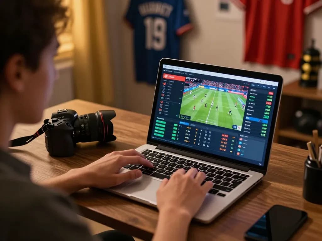 Exciting scene of online betting at home, showcasing nhacaiuytinn platform with focus on live sports odds
