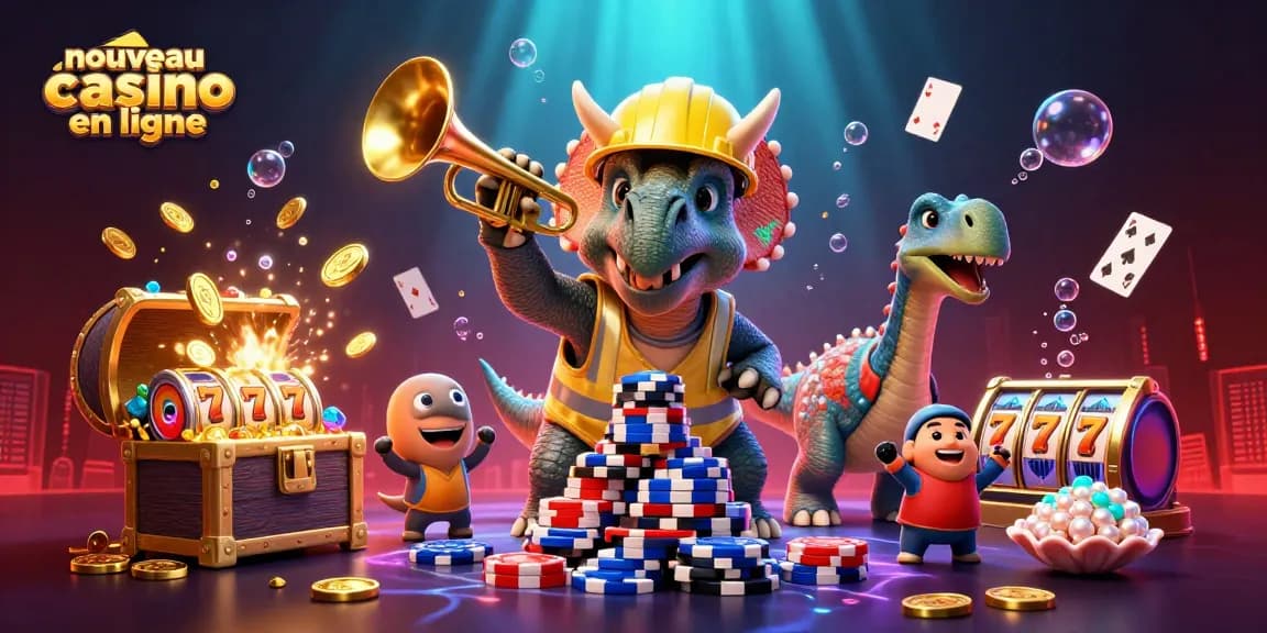 Jouez avec le nouveau casino en ligne et assistez à un triceratops construisant des jetons de poker.