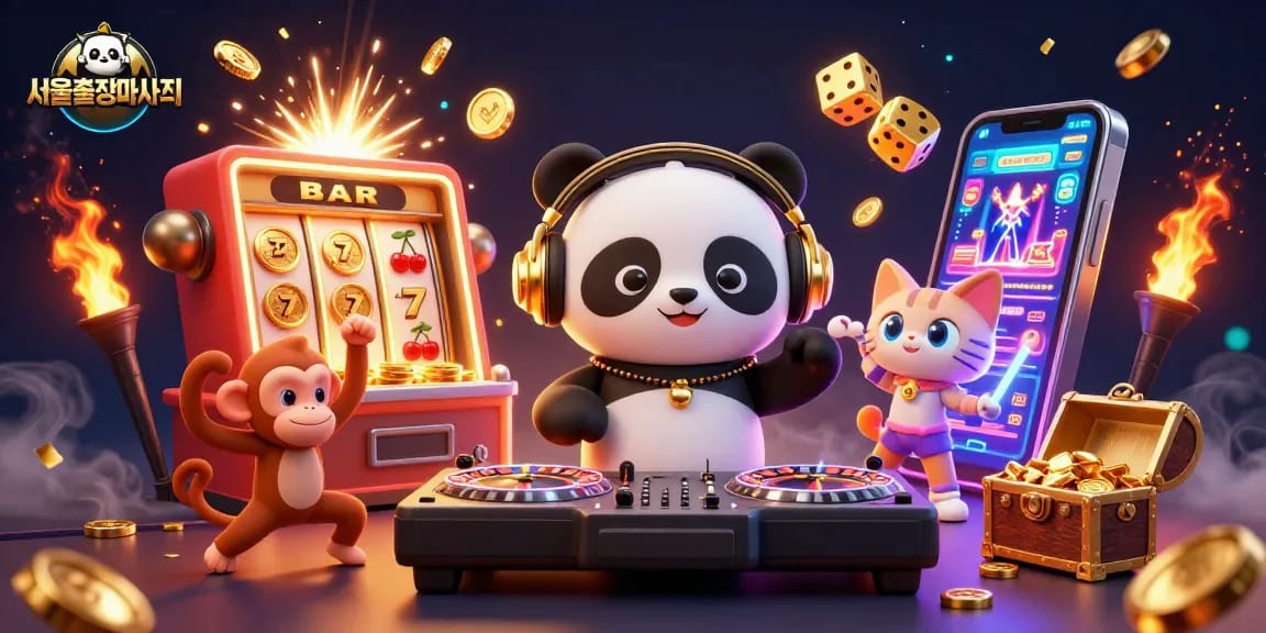 Spinning roulette wheels and animated characters reflect 서울출장마사지 in a vibrant 3D casino scene.