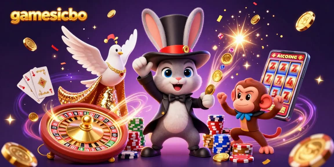 Engage with gamesicbo in this lively casino scene filled with magical elements and vibrant energy.