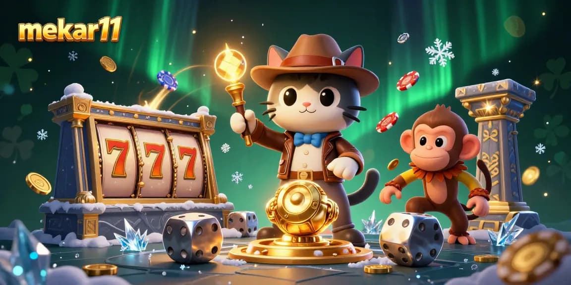Mekar11 showcases a cat archaeologist discovering golden casino artifacts in an exciting temple setting.