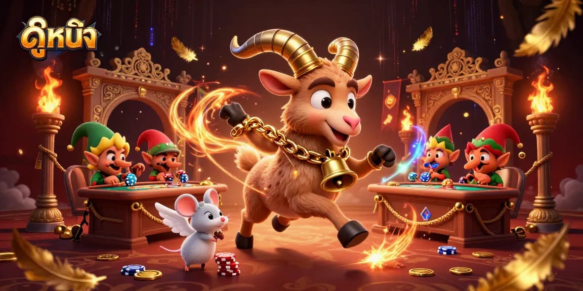 Engaging ดูหนัง scene with Krampus goat hosting a holiday casino featuring fun characters and dynamic gameplay elements.