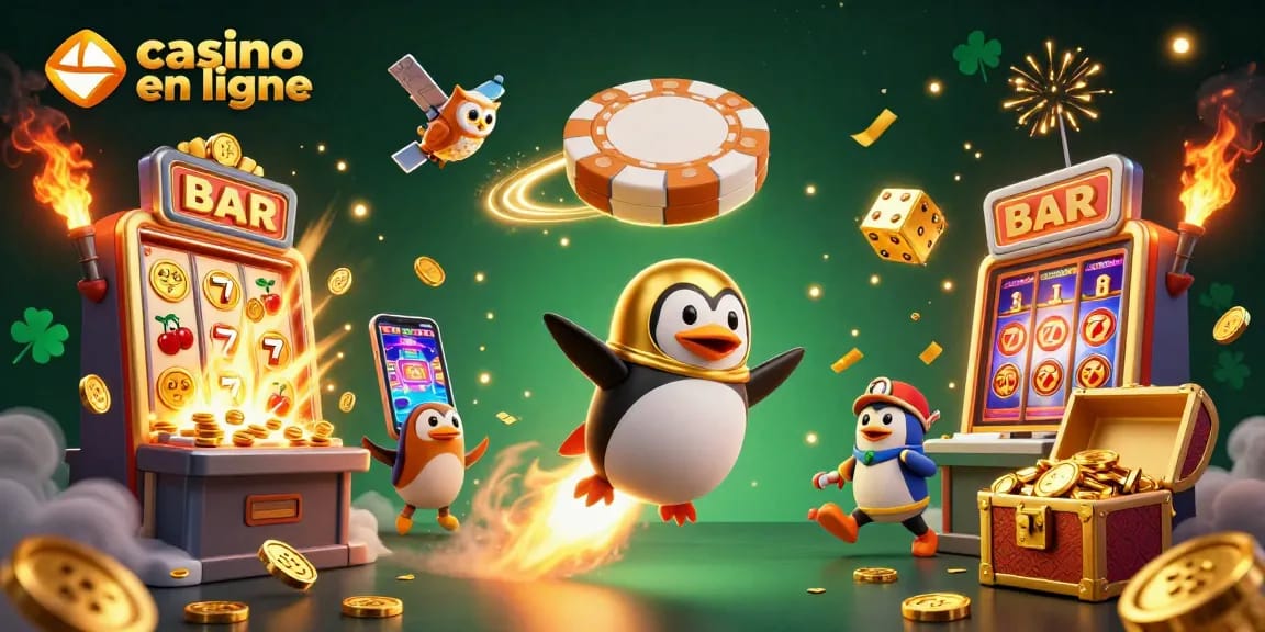 Profitez des jeux de casino en ligne avec un pingouin doré en fusée et des jackpots explosifs.