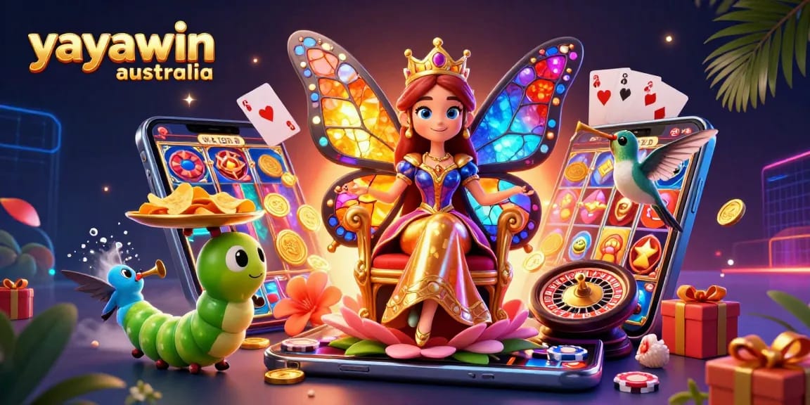 Experience the thrilling world of yayawin australia with a dazzling 3D butterfly queen surrounded by gaming delights.