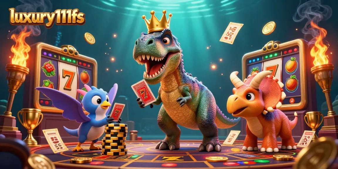 Engage with luxury111fs as the T-Rex shuffles cards and wins golden chips.
