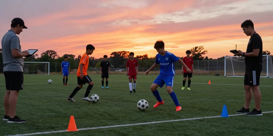 Fußball bestellen: Junge Spieler trainieren mit Mantom Bällen auf dem Feld.