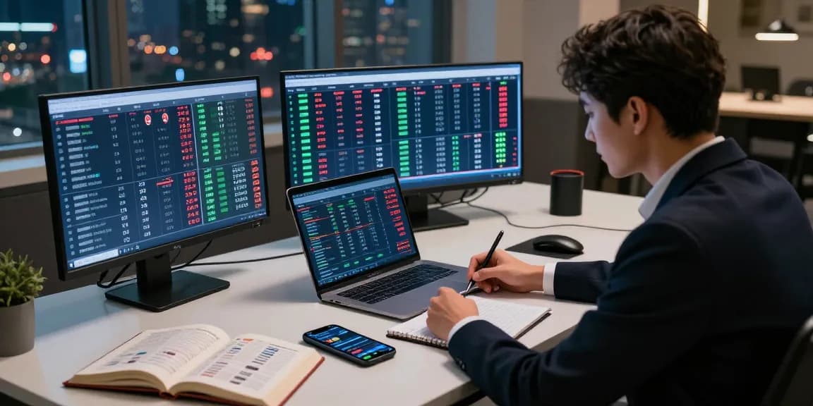 Scène de parieur professionnel utilisant un bookmaker sans limite de mise avec écrans multiples et ambiance moderne.