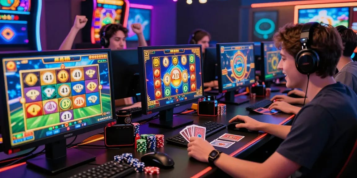 Excited players enjoying a kecak4d online 4D slots game with vibrant graphics and immersive atmosphere.