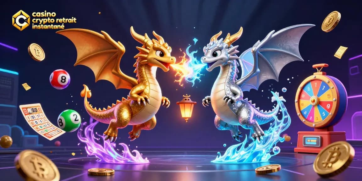 Profitez d'une expérience de jeu rapide au casino crypto retrait instantané avec des dragons et des éléments de jeu colorés.