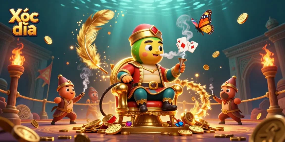 Xóc đĩa casino scene with a caterpillar hookah-master and gold coins creating a lively gambling atmosphere.