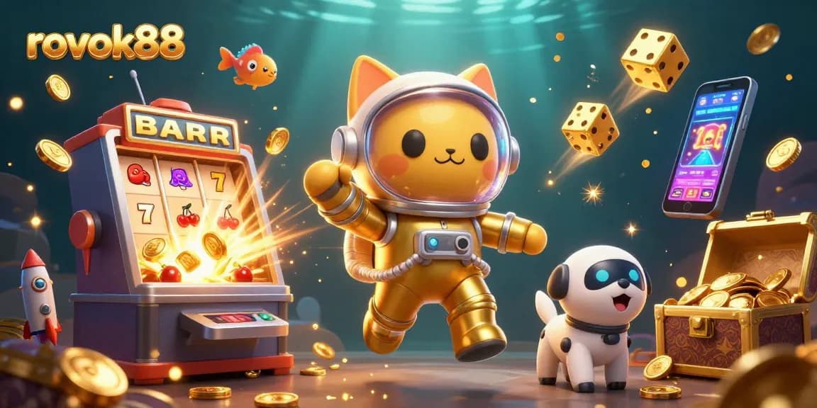 Spin and win with rokok88's vibrant casino-themed illustration featuring playful characters and an exciting jackpot scene.