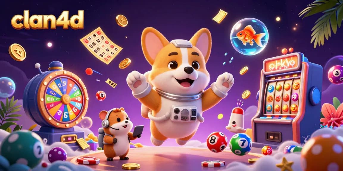 Engage in exciting clan4d gameplay with a dynamic casino scene featuring lively characters and vibrant lottery elements.