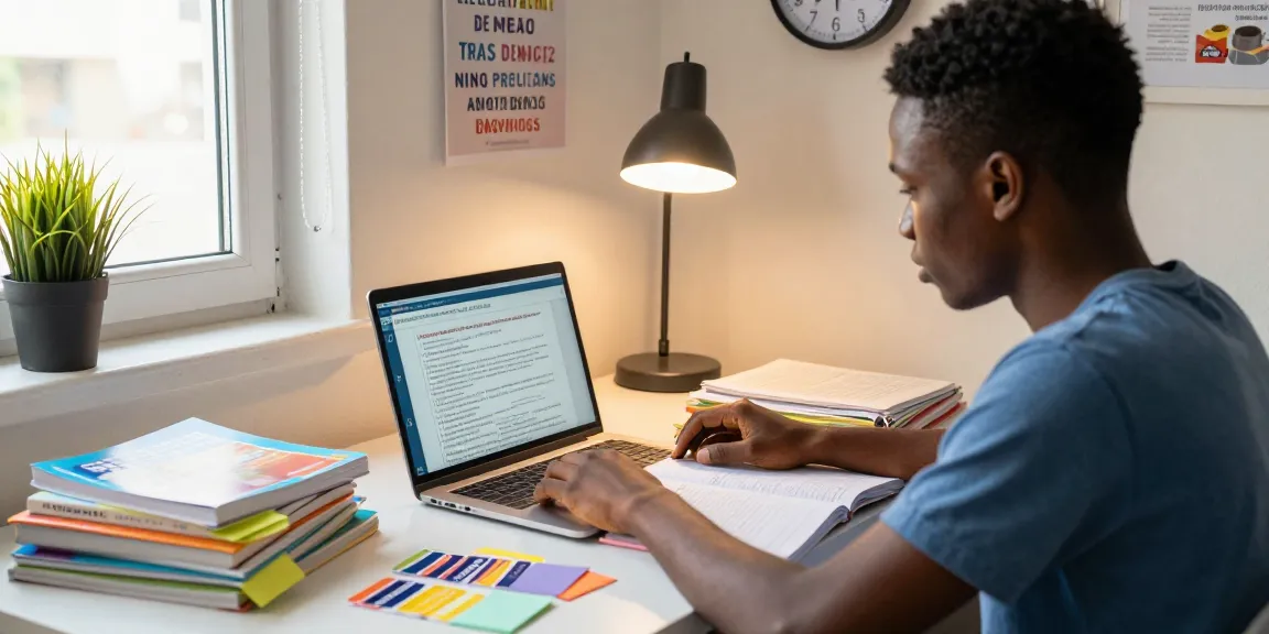 Student studying for the 2026 neco runz in a bright, organized study room.