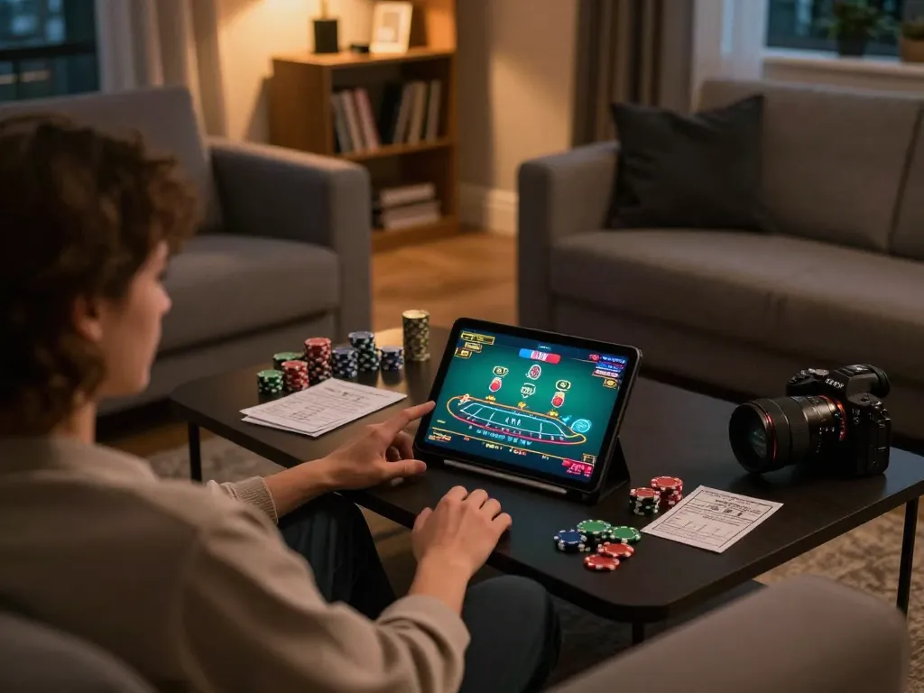 Players enjoying live dealer blackjack on https://hd88.london/ with cozy home setup and strategy notes.