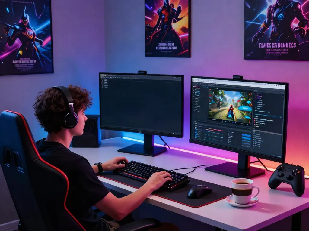 G15Tools gaming workspace with monitors, gadgets, and vibrant lighting