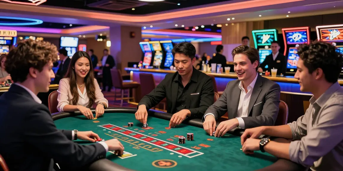 Scène de casino en ligne avec des joueurs engagés aux tables de jeu, mettant en avant l'excitation des jeux de casino en ligne.