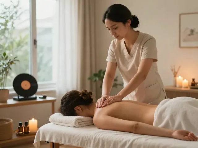 방이동출장마사지 session with a therapist providing a soothing massage in a tranquil home setting.