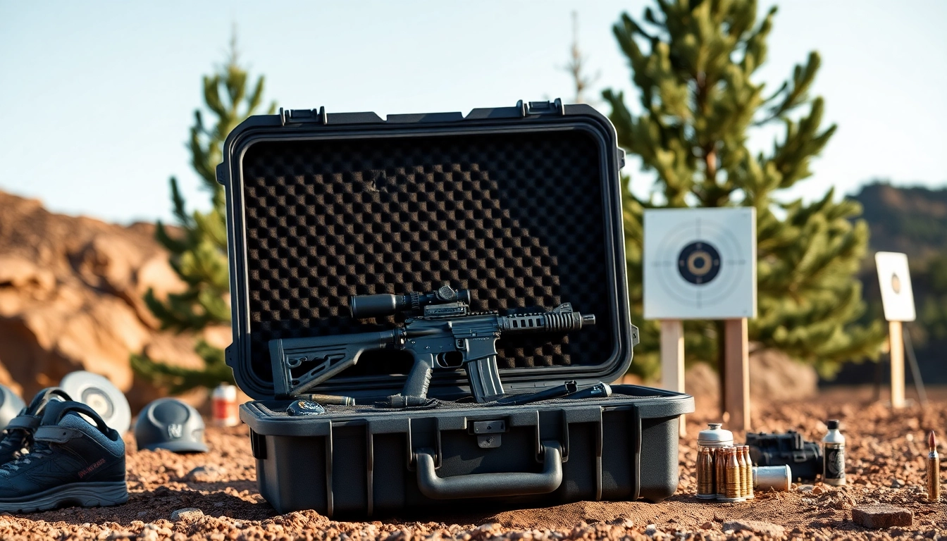 The Pelican gun case for sale showcases its durable design amid an outdoor setting.