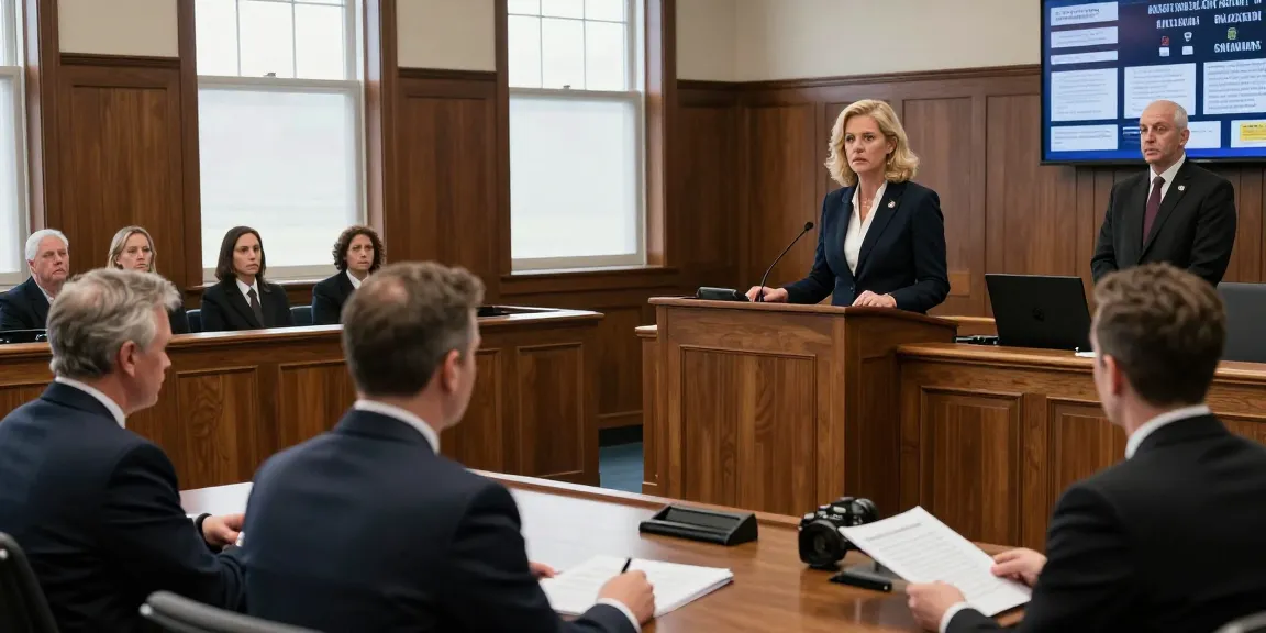 Karen McCleave Toronto presenting evidence in a dramatic murder trial courtroom scene
