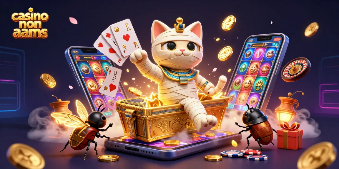 Scopri il mondo dei casino non AAMS con un gatto mummia egizio che emerge da un sarcofago dorato.