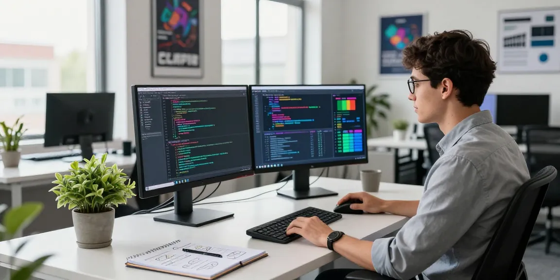 Software engineer coding in a modern workspace, showcasing bdtjl technology.