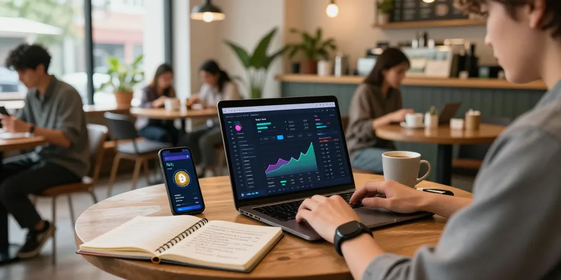 Cricbet99 educational scene in coffee shop emphasizing cryptocurrency learning with digital wallet and DeFi platform.