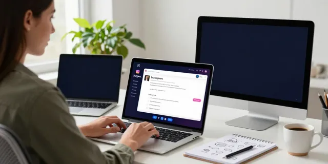 Anonymous Instagram story viewing with Insanony on modern workspace setup.