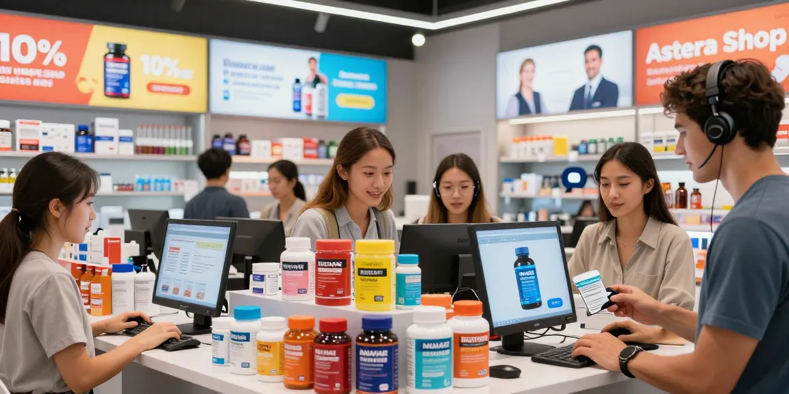 Astera Shop showcasing lab-tested steroids with vibrant products and an engaging shopping atmosphere.