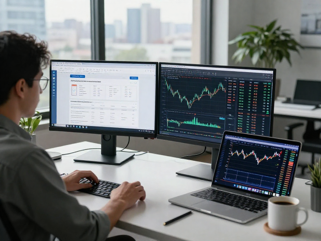 在TradingView官网上分析金融市场的专业交易工作区，显示实时股票数据，营造专注和高效的氛围。