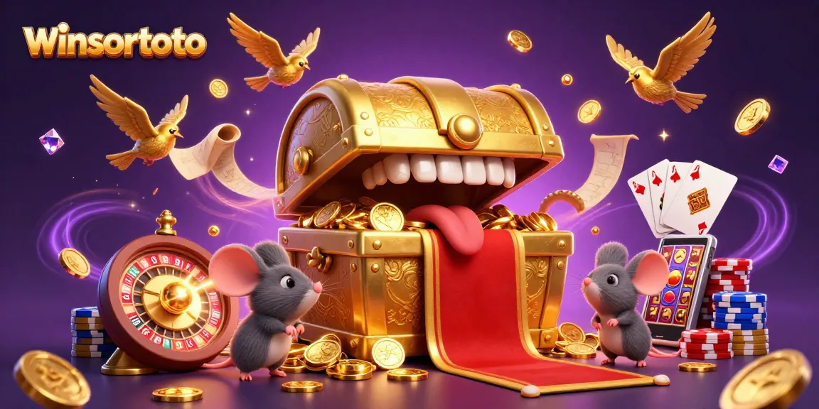 Menangkan permainan slot dengan winsortoto pada ilustrasi kasino 3D yang penuh warna.