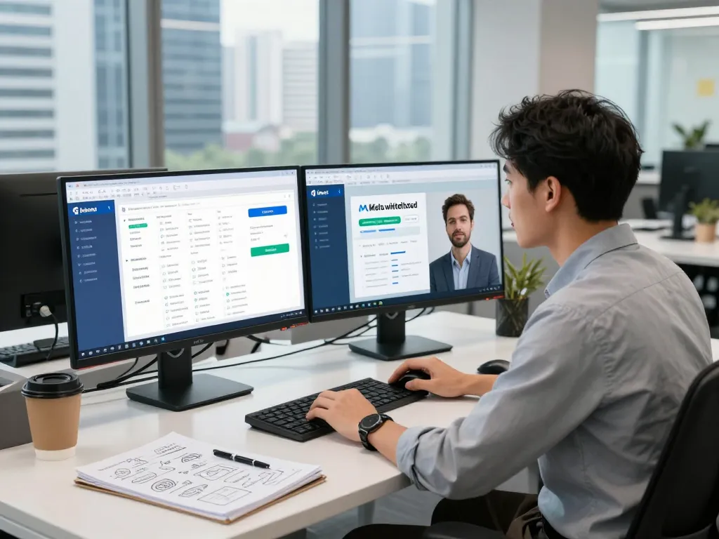 Professional discussing strategies for meta whitelisted ad accounts rent in a modern office.
