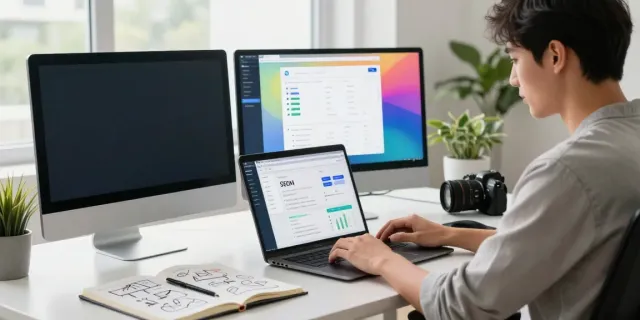 SEO expert analyzing instant indexing strategies in a modern workspace.